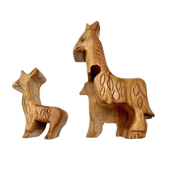 Vintage Wooden Llama and Baby Hand Carved Puzzle Trinket Jewelry Box Alpaca - Picture 6 of 8